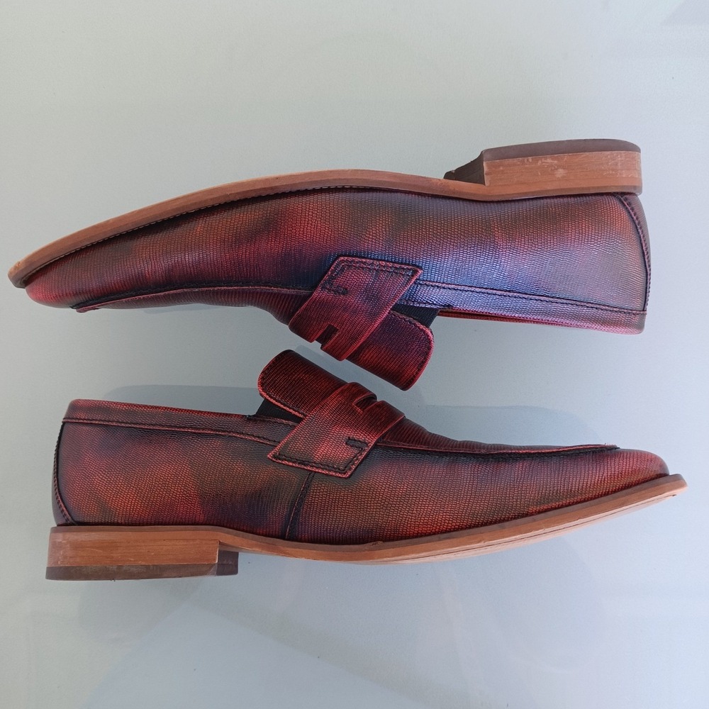 Florsheim Mens Burgundy Lizard Embossed Leather Penny Loafers 9.5 D 600 - Picture 9 of 11